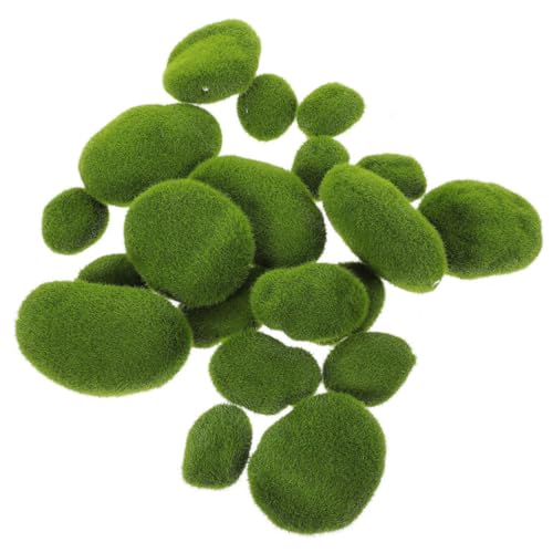 IWOWHERO 25pcs Artificial Moss Stones, Lifelike Faux Green Balls for Fairy Gardens, Floral Arrangements, Terrariums and Craft Projects, Two Sizes (3x5cm 7x9cm)