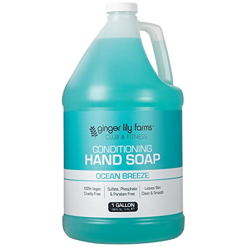 Ginger Lily Farms Club & Fitness Conditioning Liquid Hand Soap Refill, 100% Vegan & Cruelty-Free, Ocean Breeze Scent, 1 Gallon (128 fl oz)