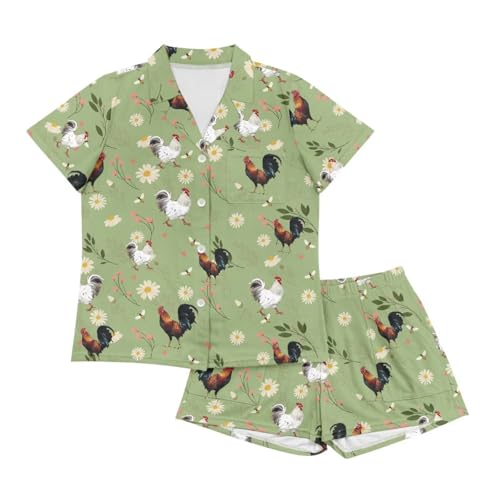 Image of Renewold Women's Short Sleeve Pajama Set Button Down Sleepwear with Notch Collar Soft Lounge Top and Shorts with Pockets