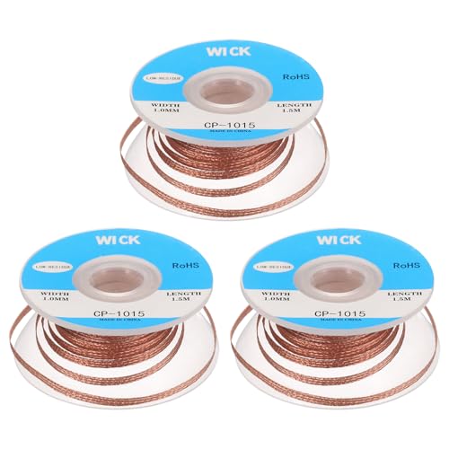 Image of MECCANIXITY Solder Wick Braid No-Clean Desoldering Wick Braid 0.04 Inch Width 5 Feet Length for Remove the Solder Electrical Components 3 Pack
