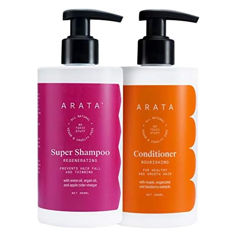 Arata Hair Fall Control Combo With Onion Oil, Argan Oil & Bhringraj || Power Of 5 In 1 Super Shampoo (300 Ml) And Conditioner || All-Natural & Cruelty-Free Cover