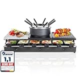 LUTEO® Raclette mit Fondue 12 Personen - Tischgrill elektrisch - Elektrogrill Steinplatte Grillplatte abnehmbar - Mini Crepes Maker - elektrisches Fondueset - Pfännchen antihaftbeschichtet