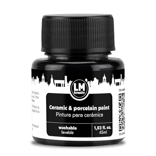 LM-Kreativ Ceramic & Porcelain Paint 45 ml - Black - Dishwasher Safe. Glass and Ceramic Paint, Ideal for Painting Mugs and Porcelain, Creative Projects on Glass
