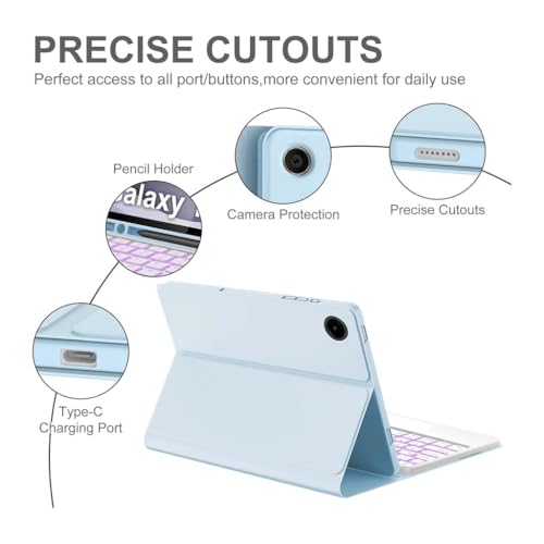 Image of Keyboard Case for Samsung Galaxy Tab A11+ & Tab A9 Plus 11 inch Folio Cover SM-X230, SM-X236B, SM-X210, SM-X215 with Trackpad, 7 Color Backlit Magnetically Detachable Bluetooth Keyboard, Multi-Angle View