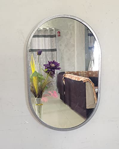 Image of Metal Frame Shape Capsule Wall Mirror Royal Mirror Home Decorative Mirror Modern Mirror Living Room Mirror Wall Mirror Bathroom Mirror Size 16x24 inches Color Silver MF 65