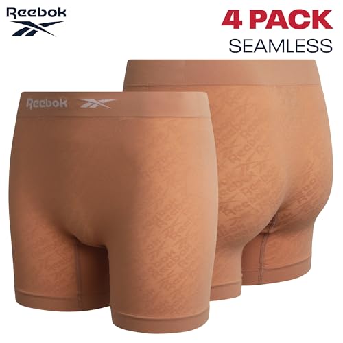 Image of Reebok Womens Boyshorts - 4 Pack Seamless Underwear for Women with Performance Stretch, Relaxed Waistband, 4 inch Inseam