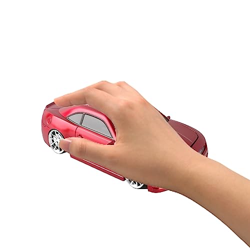 Usbkingdom 2.4GHz Cool 3D Sport Car Shaped Wireless Mouse Ergonomic Optical Cordless Mice with USB Receiver for PC Laptop Computer 1600DPI 3 Buttons Red