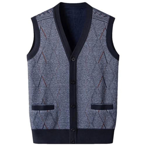 Men’S Trendy Printed Loose Fit V-Neck Thickened Cardigan Sweatercoat with Pockets Light Gray