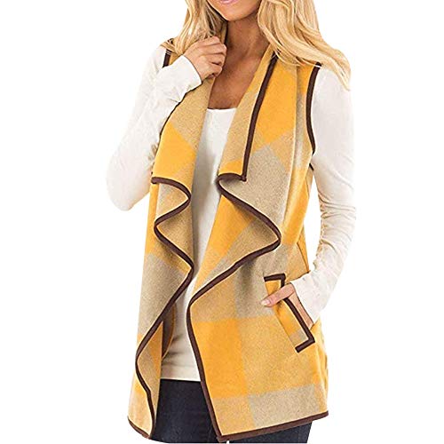 MEIbax Abrigos Mujer Invierno Chaleco para Mujer A Cuadros sin Mangas de Solapa Frente Abierto Cardigan Sherpa Chaqueta Bolsillos