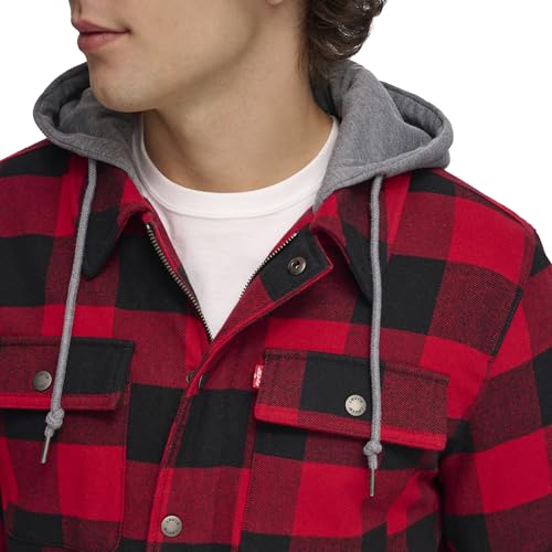 Image of Levi's mens Plaid Sherpa Lined Hooded Shirt Jacket (Regular & Big & Tall Sizes)