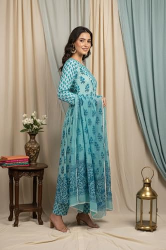 Image of Leriya Fashion Kurta Sets for Woman | Kurti Set for Woman | Anarkali Suit for Women | White Kurta Set for Women with Dupatta | Traditional Anarkali Salwar Suit for Party Outfits Kurtis
