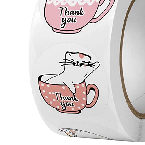 Academyus 500Pcs/Roll Cat Copperplate Paper Label Stickers - Cat Stickers Easter Themed 6 Different Designs Round Cute Business Labels, Envelope Seals, Shopping Bag Stickers, Diy Packaging Stickers C #TOP6