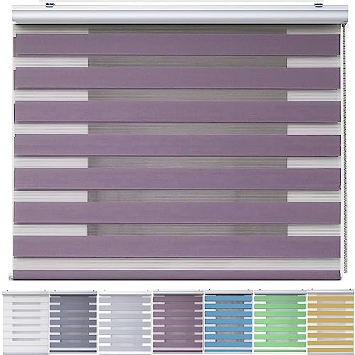 Jalousette 75 x 250 cm Doppeltes Tuch, Schutz der Privatsphäre Day + Night Plissee Falt-Rollo mit Verstellbarer Kette für Fenster oder Tür, Badezimmer, Lila