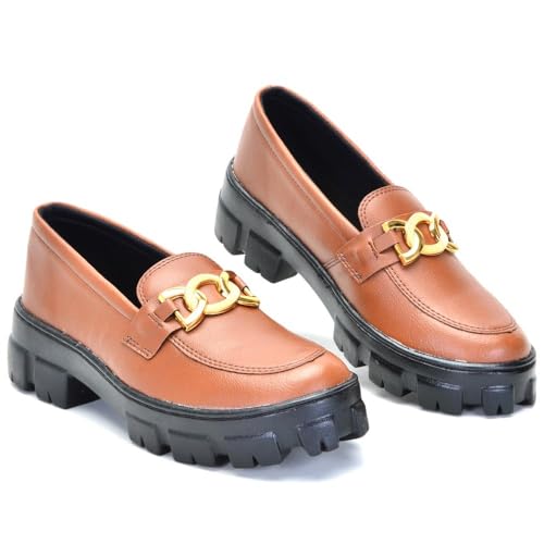 Mocassim Feminino Tratorado Blogueira Com Salto Plataforma (Nude, BR, Adulto, Numérico, 38)