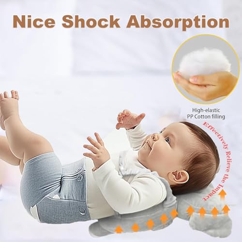 Image of Baby Head Protector Backpack, Toddler Baby Head Protection Backpack with Baby Knee Pads Alarm Function for Walking & Crawling, Soft, Breathable and Wearing Safety Baby Head Protector - Grey Elephant