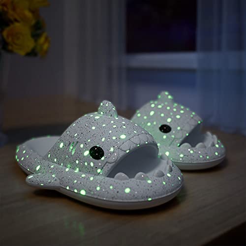 Hrtesus Galaxy Shark Slides Glow In The Dark For Men and Women, EVA Open Toe Platform Cloud Cushion Adult Shark Slippers With Glitter4