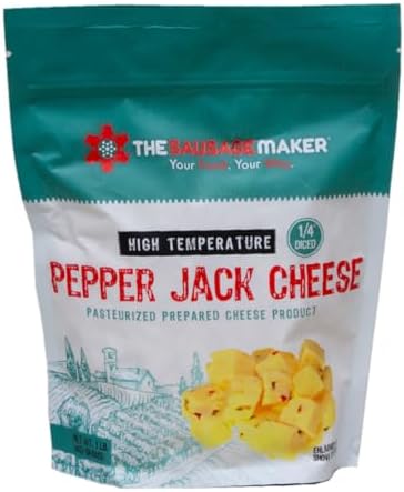 The Sausage Maker High Temp Pepper Jack Cheese 1 lb for Sausage Making, 1/4 inch Diced Cube, 400° Temperature High Heat Cheese for Grilling, Salami, Snack Sticks, Summer Sausage - 1 Pound (Pack of 1)