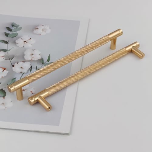 Pexintek 6 Pack Gold Modern Cabinet Handles 192mm Hole Centers Kitchen Bathroom Bedrooms Study Furniture Door Vintage Pulls with Screws for Cupboards Drawer Wardrobe Dresser (Gold)
