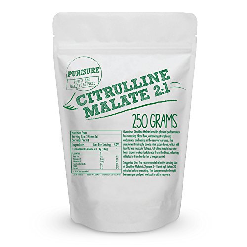 Purisure Citrulline Malate 2:1 Powder, 250G (84 Servings), Improved Endurance & Muscle Recovery, Vegan Pre Work Out Booster, Optimize Nitric Oxide Levels #TOP1