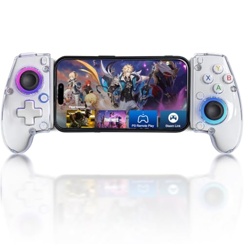 Joso Phone Controller for iPhone (All Model) & Android, Enhanced Grip, Case-Friendly Wireless Mobile Gaming Controller with 7 Color Lights, Turbo, 6-Axis, Dual Vibration