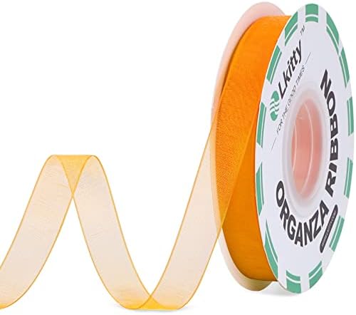 Lkitty 1/2 inch x 50yd/Roll Fabric Chiffon Organza Ribbon - Premium Quality Shimmer Sheer 100% Polyester Fiber Width:13mm-(tangerine-668#)