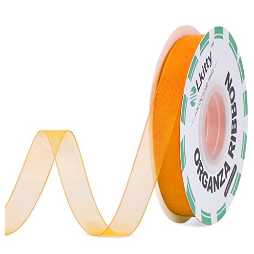 Lkitty 1/2 inch x 50yd/Roll Fabric Chiffon Organza Ribbon - Premium Quality Shimmer Sheer 100% Polyester Fiber Width:13mm-(tangerine-668#)