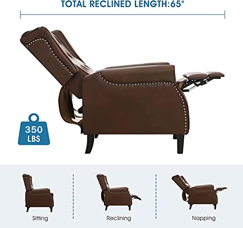 Ryongii Faux Leather Manual Recliners Set Of 2, Mid-Century Modern Pushback Reclining Armchairs For Living Room Bedroom, Brown #TOP4