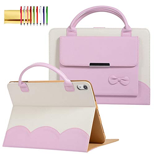 Handbag Case for iPad A16 11" 11th/10th Generation (2025/2022), Techcircle Cute Bowknot Pocket [Magnetic Closure] Wallet Folio Stand Double Handle PU Leather Carrying Case, Auto Sleep/Wake, Pink