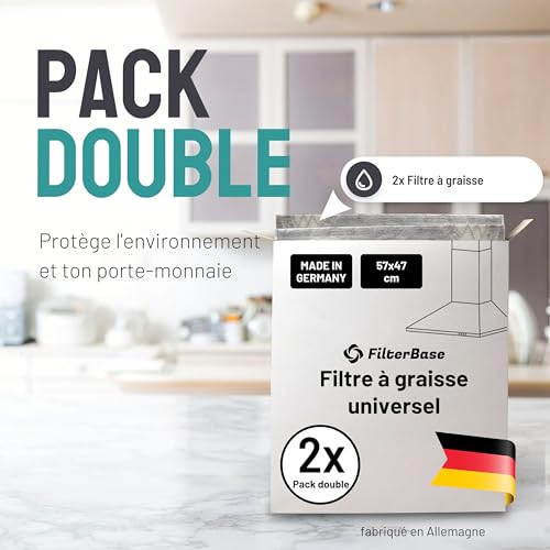FilterBase® Filtre à graisse universel pour hotte aspirante | Lot de 2 | Indicateur de saturation du filtre à graisse, filtre plat pour hotte aspirante | Pas de filtre à charbon actif 57x47 cm – vue 2