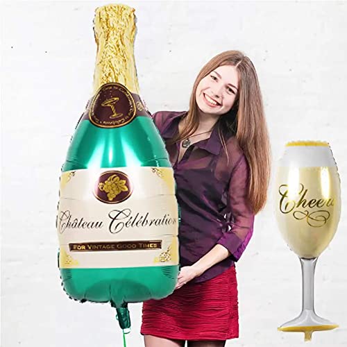 Yedan Decoration For Bar Party Oktoberfest 40'' Wine Goblet Glass Sparkling Wine, Glass Beer Cup , Whiskey Bottle,Champagne Bottle Balloon (Green Champagne) #TOP4