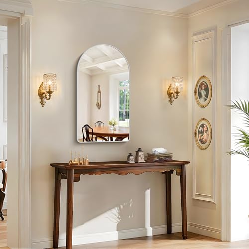 Image of FORBATH Arched Bathroom Mirror 20x40 Inch, Silver Bathroom Mirror Wall Mounted Modern Aluminum Alloy Frame Arch Mirror for Bedroom Living Room Entryway, Hanging or Leaning Against Wall
