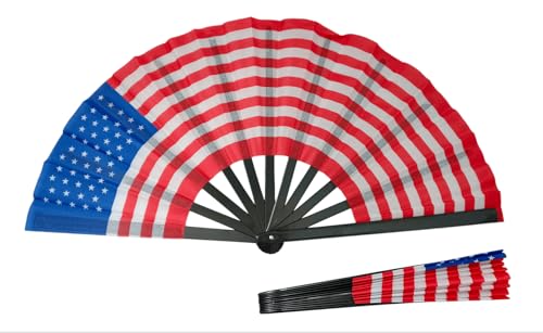 LUYITSVE American Flag Fan 13 Inch Large - Vibrant Color Durable Polyester America Hand Fan with Plastic Frame - for Soccer Games & Festivals (USA 13x25 Inch)
