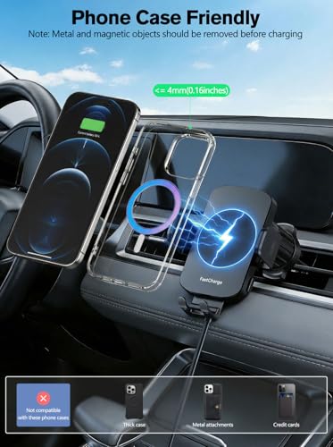 Image of Wireless Car Charger, 15W Fast Charging Auto-Clamping Phone Holder Phone Mount【Windshield+Vent+Dash】 Car Accessories for Women Men fit for iPhone 17 16 15 14 13 12 Pro Max 11 XR XS, Samsung Galaxy