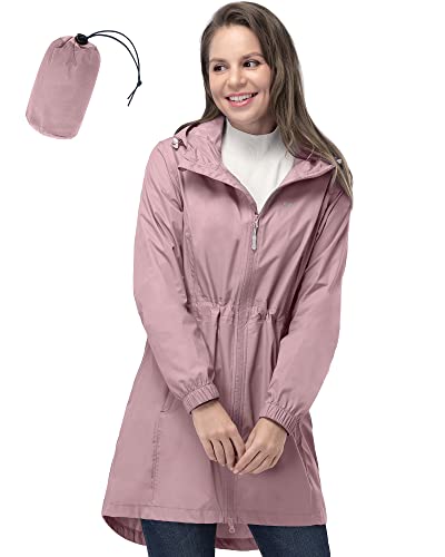 33,000ft Women's Rain Jacket Lightweight Hooded Long Rain Coat Waterproof Jacket Ladies Packable Functional Jacket Windbreaker Breathable Active Outdoor Coats Pink M/12