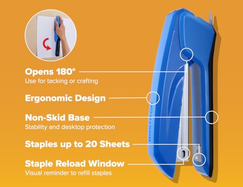 Agrafeuse 20 feuilles Bostitch Office Ascend bleue compacte avec compartiment - 4