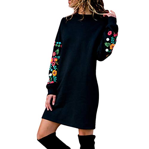 Sweatshirt Dress for Women Plus Size, Limsea 2019 Autumn Winter Long Sleeve Floral Embroidery Sweater Dresses Pullover Black Sweatshirt Dress for Women Plus Size, Limsea 2019 Autumn Winter Long Sleeve Floral Embroidery Sweater Dresses Pullover Black