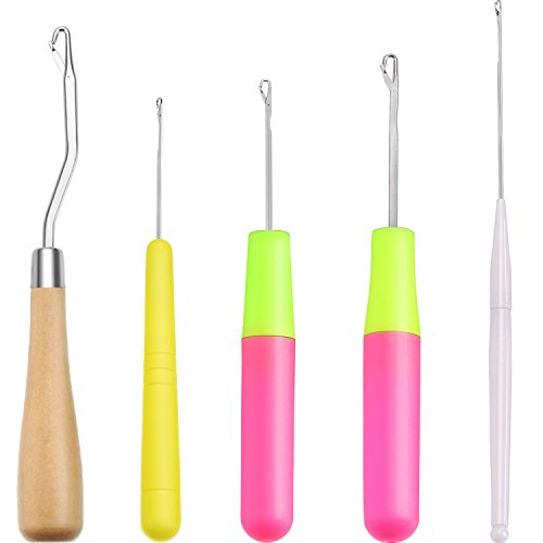 Maxdot 5 Pieces Latch Hook Kit Crochet Needle for Hair Different Size Hook Tool