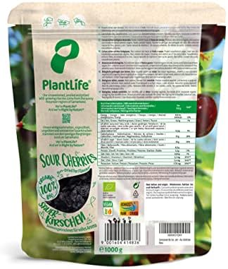 PlantLife Organic Sour Cherries 1kg  Raw, Pitted, Sun-Dried and Natural cherries  100% Recyclable
