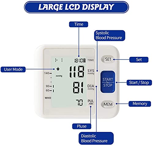 Image of Blood Pressure Monitor - Wrist Accurate Automatic High Blood Pressure Monitors Portable LCD Screen Irregular Heartbeat Monitor with Storage Case and Adjustable Cuff Powered by Battery - White