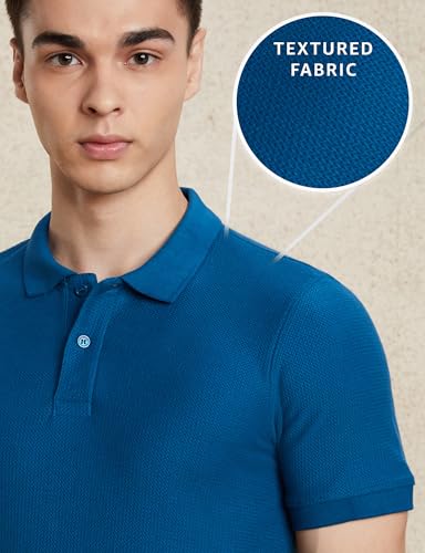 Image of Amazon Brand - Symbol Men's Cotton Rich Textured Polo Tshirts | Collar Plain Tshirts | Half Sleeves - Regular Fit (Available in Plus Sizes)
