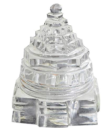 Image of 100% Pure Sphatik Crystal Shree Maha Meru Yantra (Original) for Pooja / Shree Yantra / Crystal shri Yantra (Weight- 50-60 Grams, 4X4X5 cms (LXBXH) (Big) Blessed & Energized for Spiritual Powers