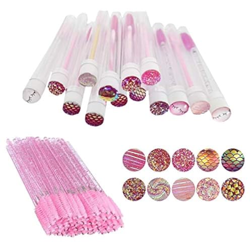 Ipien 60 Pcs Colorful Lash Disposable Mascara Brushes Diamond Eyelash Spoolies Makeup Brush Mascara Wand in Sanitary Tube Lash Supplies