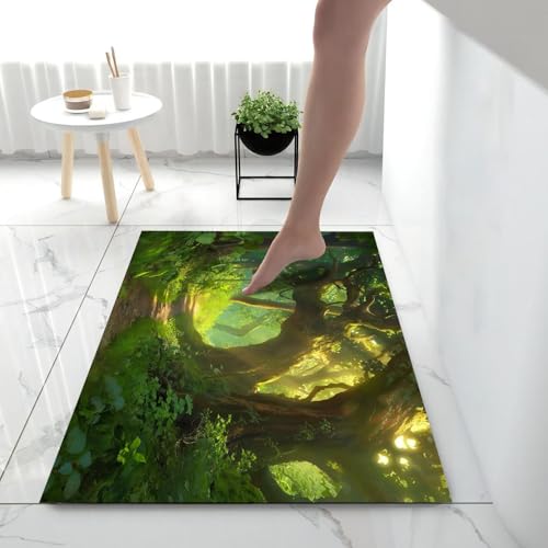 Tapis d'entrée antidérapant et absorbant motif forêts lavable