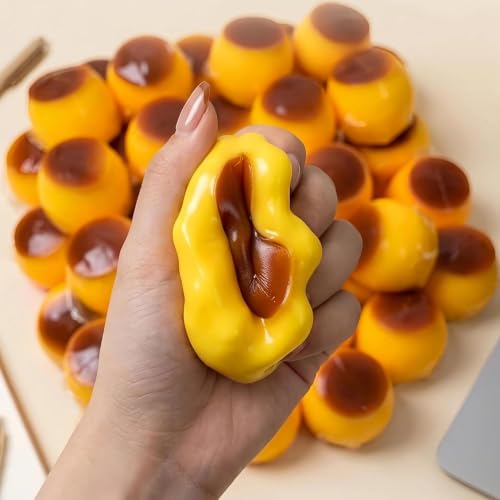 Crunchy Squishy Stress Ball, Caramel Pudding Stress Ball Squishy, Clay Filled Bead Squishy Sensory Squeeze Toy for Adults Party Favor Squeeze Toy Desk Stress Relief — view 6