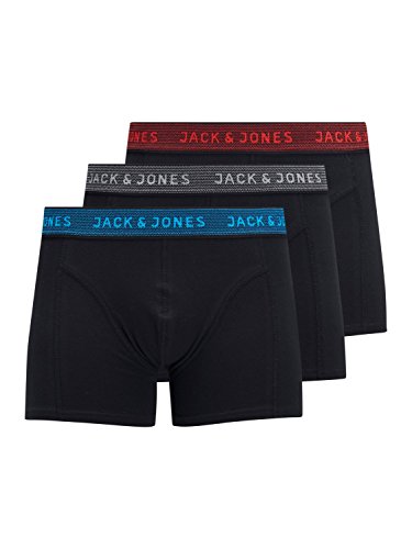 Jack & Jones JACWAISTBAND Trunks 3 Pack Noos Bóxer, Gris (Asphalt Detail:hawaian Ocean & Fiery Red), Medium (Pack de 3) para Hombre