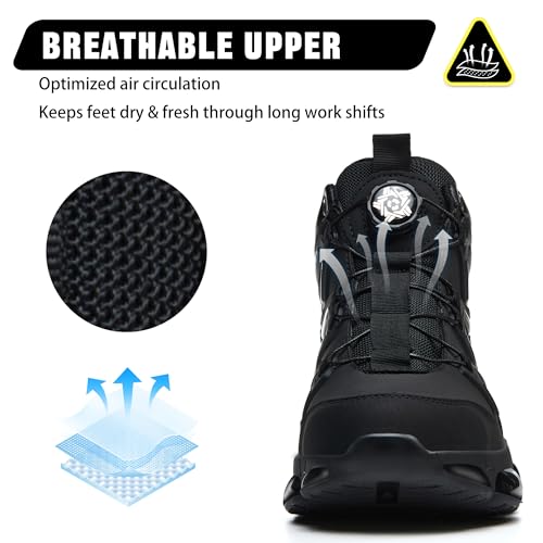 PAQOZKC Sicherheitsstiefel Herren Damen Arbeitsschuhe mit Stahlkappe Sportlich Sicherheitsschuhe Hoch Leicht Stahlkappenschuhe Luftkissen C21/Schwarz 44