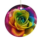LZQPOEAS Colgante redondo de cerámica con diseño de flor de arco iris, adorno de festival personalizado de cerámica de doble cara, adorno colgante ligero y duradero, regalo para el hogar, fiesta