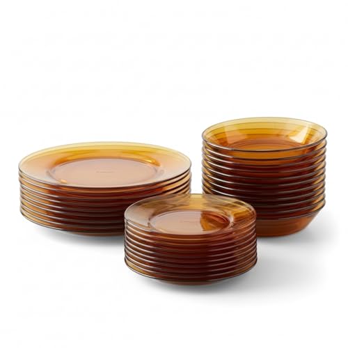 DURALEX | Vajilla 18 Piezas de Vidrio Templado Resistente Elegante y Duradera Color Ámbar - Vajilla Completa de cristal Duralex Apto para Microondas y Lavavajillas