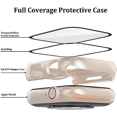 QCKANLJ 2 Pack Waterproof Case for Apple Watch Series 9 8 7 41mm with Tempered Glass Screen Protector, iWatch Full Protective Hard PC Bumper Case Face Cover for Men Women 41mm by QCKANLJ - Image 4