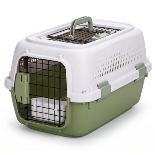 Transportín para Mascotas Perro y Gato de 58 x 38 x 33 cm con 2 Puertas, Carga Superior, Plástico Resistente y Ventilación Lateral